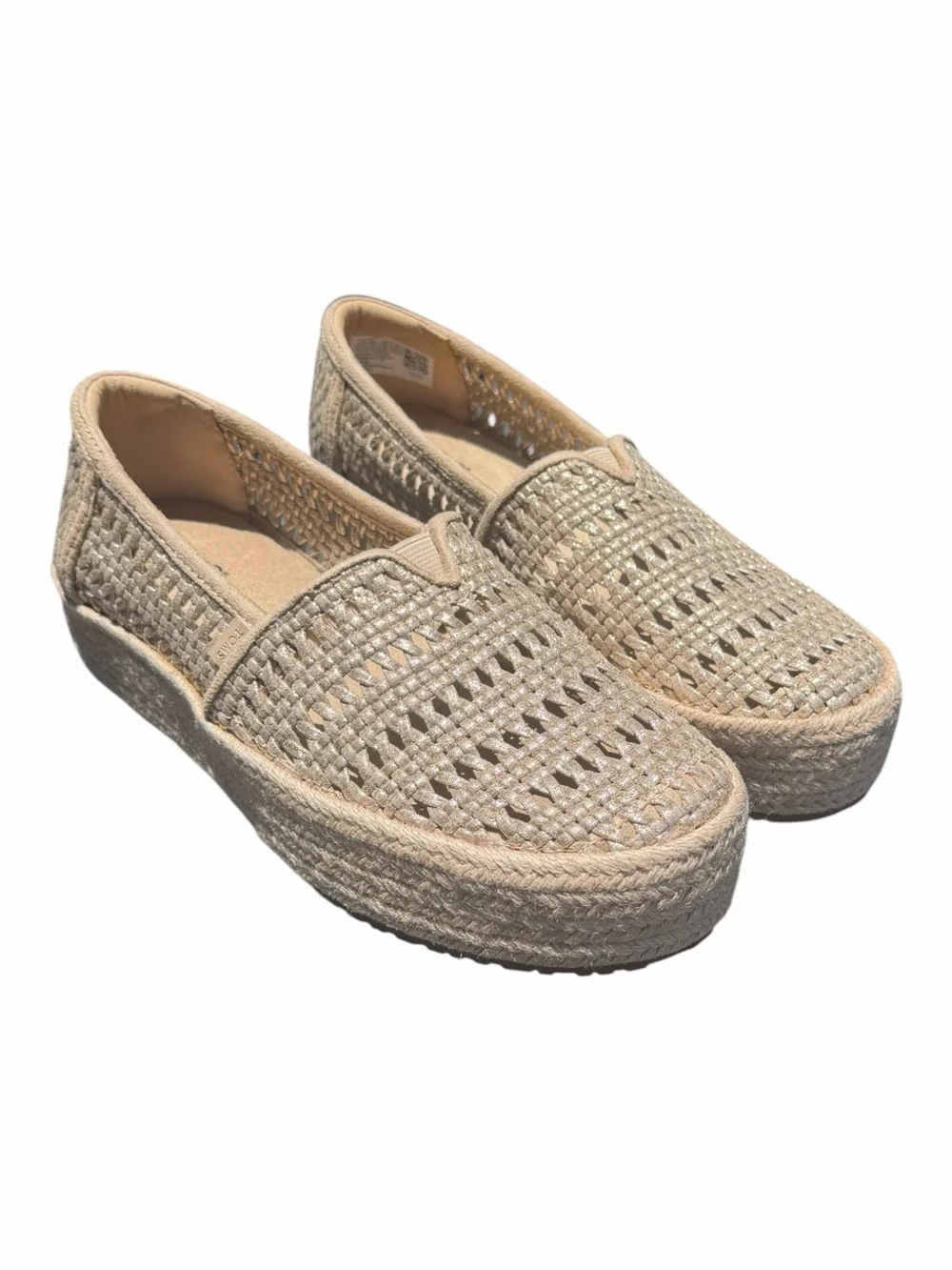 TOMS Valencia Champagne Metallic Basket Weave Platform Espadrilles NWT 8.5